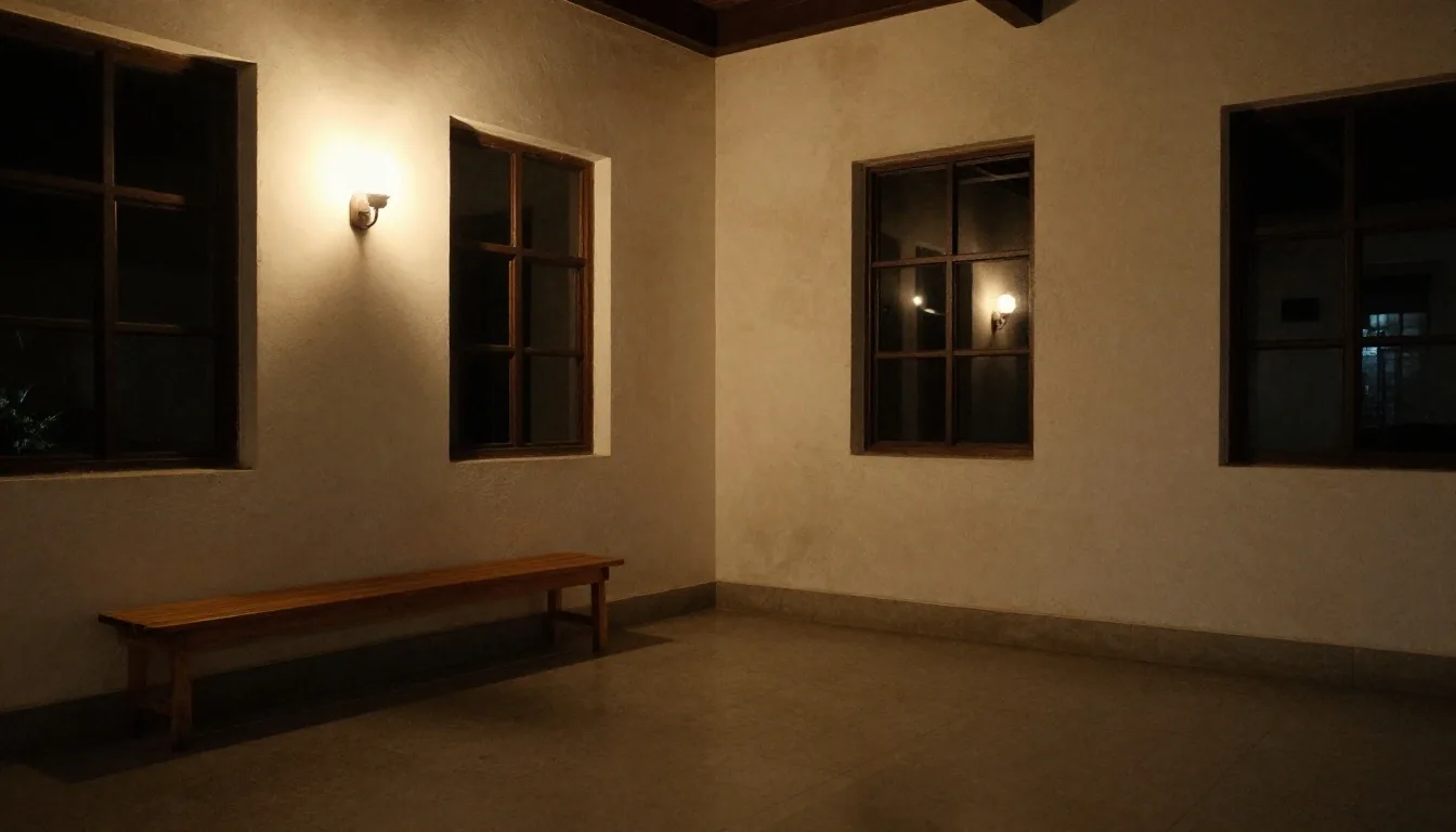 Lámpara cálida encendida en un taller oscuro