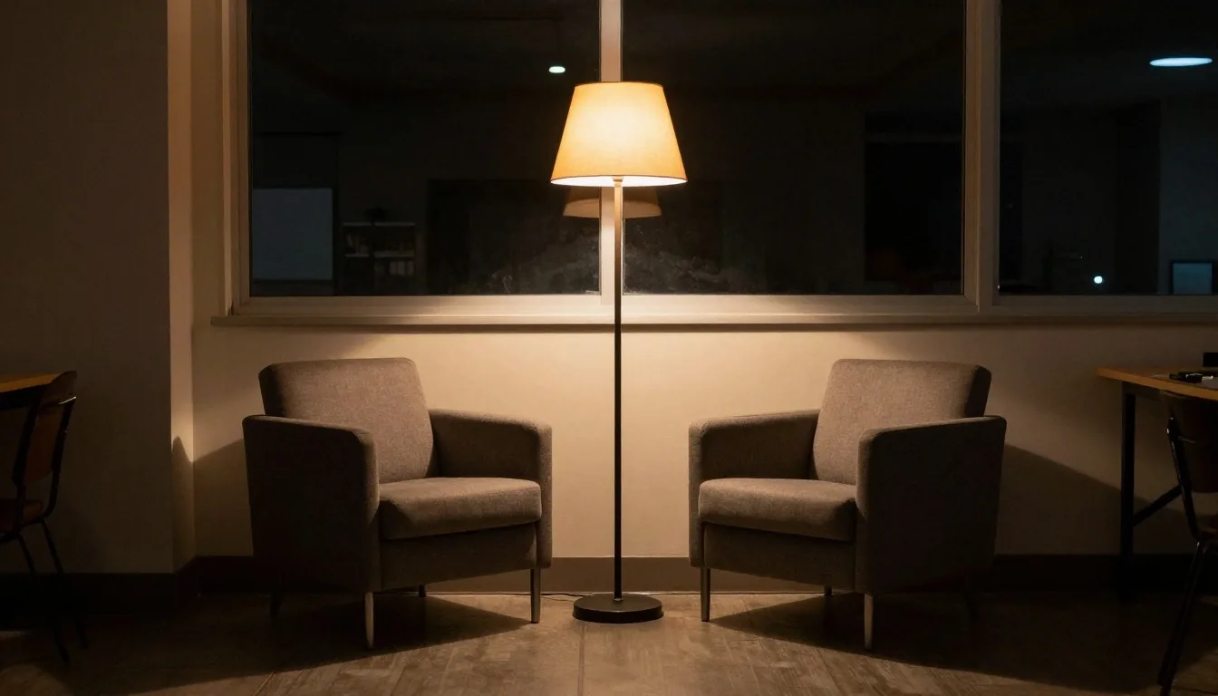 Taller nocturno con mesa de trabajo y materiales de presupuesto familiar